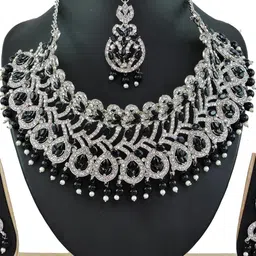 VATSALYA creation Women Alloy & Silver-Plated Necklace Earrings & Maang Tikka image 1