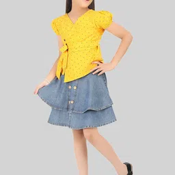 BEING NAUGHTY Girls Printed V-Neck Short Sleeves Top With Skirt image 2