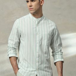 Mufti Men Vertical Striped Mandarin Collar Casual Shirt-picture-45