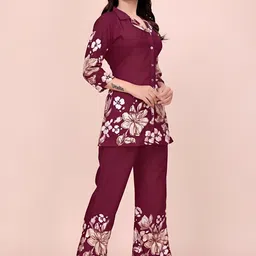 P.F. INDUSTRIES Women Floral Printed Regular Silk Crepe Kurti with Trousers image 2