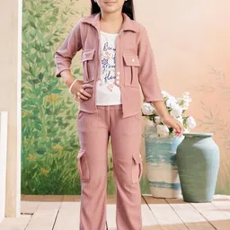 Muhuratam Girls Solid Shirt Collar Top & Trousers-picture-36