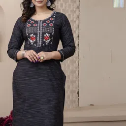 AUZAAI COLLECTION Selection Of 2 Floral Embroidered Thread Work Pure Cotton Kurtas-picture-15