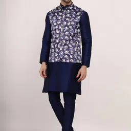 JEXI Men Floral Regular Pure Silk Kurta with Trousers image 4
