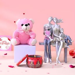 TAYHAA Pink And White 3 Pieces Family Love Showpiece With Candle And Teddy Gift Set-picture-23