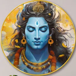 Livin'luxe White & Blue MDF Lord Shiva Living Room Round Wall Art 20" x 20"-picture-20