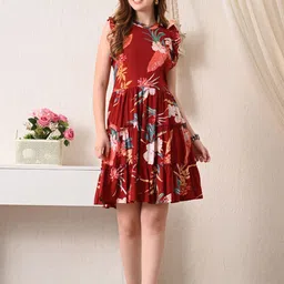 TRUVON FASHIONS Floral Print Flutter Sleeve Fit & Flare Dress-picture-20