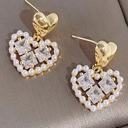 VAGHBHATT Gold-Plated Pearls Studded Heart Shaped Drop Earrings-picture-42