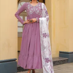 KALINI Embroidered Maxi Ethnic Dress With Dupatta-picture-13