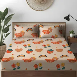 WEAVE AND DECOR Beige Microfiber 300 TC King Bedsheet with 2 Pillow Covers 78"x78"-image-52