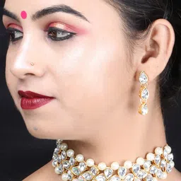 Silver Shine Gold Plated American Diamond Studded Choker Jewellery Set image 2
