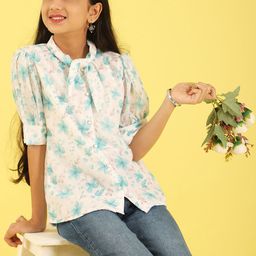 BAESD Girls Floral Printed Tie-Up Neck Georgette Shirt Style Top-picture-35