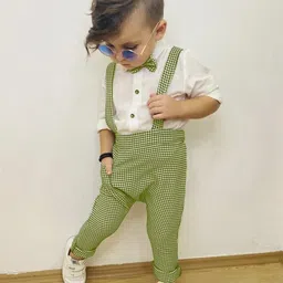 Belliza Kids Unisex Green Checked Shirt Dungaree image 3