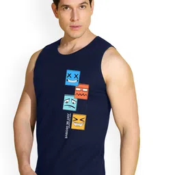 SLOWLORIS Men Pack Of 2 Printed Bio-Wash Combed Cotton Gym Vests image 4