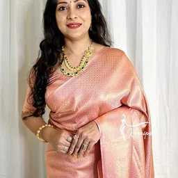 GHAN SALS Peach Silk Blend Woven Design Sarees image 3