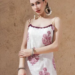 SINSINI Floral Printed Shoulder Straps Pure Cotton Straight Kurta With Trousers image 2