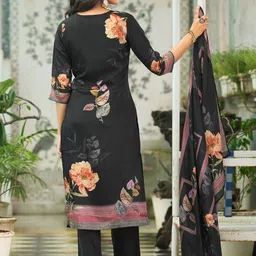 MOJILAA Women Floral Printed Regular Thread Work Kurta with Trousers & Dupatta image 3
