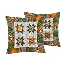 Myntra Elegant Homes White & Green 8-Pcs Printed Pure Cotton Diwan Set image 4