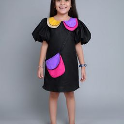 Pink Chick Colourblocked Puff Sleeve A-Line Dress-picture-8