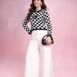 DressBerry Checked Self Design Pullover with Applique Detail image 2