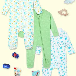The Mom Store Infants Kids Pack of 3 Printed Pure Cotton Sleepsuits-picture-33