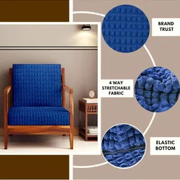 Cortina Blue Self Design Bubble Stretchable Sofa Slipcover image 4