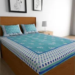 METRO LIVING Turquoise Blue 104 TC Queen Bedsheet with 2 Pillow Covers-image-47