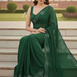 Moda Rapido Floral Sequinned Poly Georgette Saree image 5