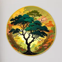 Livin'luxe Green & Yellow Tree Wall Hallway Round Portrait Painting Wall Art 16" x 16" image 4