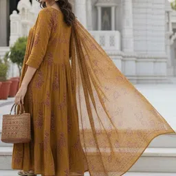 KALINI Women Ethnic Motifs Printed Tiered Kurta with Trousers & With Dupatta image 3