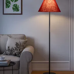 Devansh Maroon & Black Conical Shade Wood Base Floor Lamps image 5