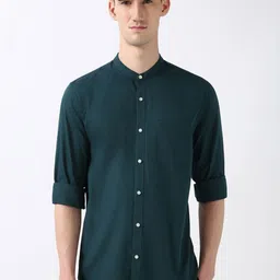 Peter England Casuals Men Band Collar Solid Cotton Slim Fit Casual Shirt-picture-41