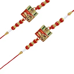 MEIRA JEWELLERY Set Of 2 Artificial Stones Studded & Beaded Ganesha's Thread Rakhi image 5