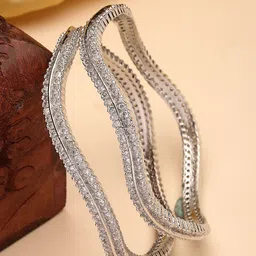 NVR Set Of 2 Silver-Plated American Diamond Stone Studded Bangles-picture-36