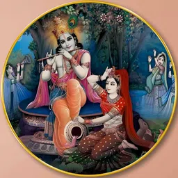 Myntra Elegant Homes Blue & Red MDF Radha Krishna Religious Round Wall Art-20 Inch image 2