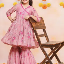 Bitiya by Bhama Girls Floral Printed Kurta with Sharara image 3