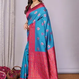 WOVENSTOCK Women Woven Design Zari Kanjeevaram Saree image 3