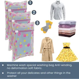 Aura 15-Pcs Pink Printed Reusable Mesh Laundry Bags With Zip image 2