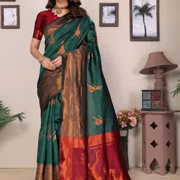 Snofi Creation Ethnic Motifs Woven Design Zari Kanjeevaram Saree-image-54