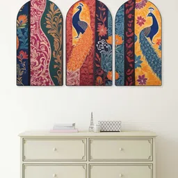 Myntra Elegant Homes Set Of 3 Red MDF Peacock Wall Art-picture-30