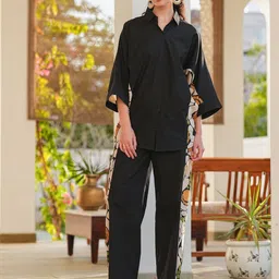 JISORA Women's Black Printed Cotton Co-ord Set-image-73