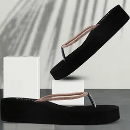 Denill Women Beaded Gold-toned T-Strap Platform Flats image 3