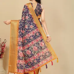 J 6 DESIGNER Floral Printed Woven Design Zari Saree image 5