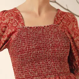 ZWERLON Women Printed Smocked Peplum Top image 5