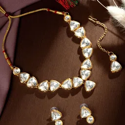 ASMITTA JEWELLERY Gold Plated Kundan Studded Choker Necklace set-picture-43