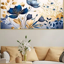 DEKORSTATION Blue & Beige Floral And Botanical Printed Canvas Wall Art-image-16