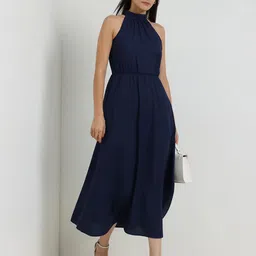 FableStreet Halter Neck Crepe Fit & Flare Midi Dress-picture-10