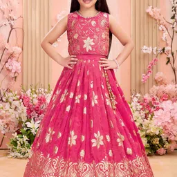Lagorii Girls Floral Woven Design Zari Ready to Wear Lehenga & Choli-picture-19