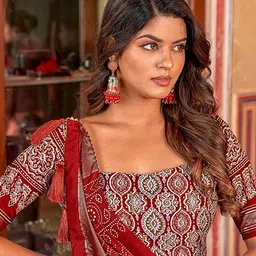 mitra biz Navaratri Tussar Silk Bandhani With Leheriya And Foil Print Lehenga choli Set image 3