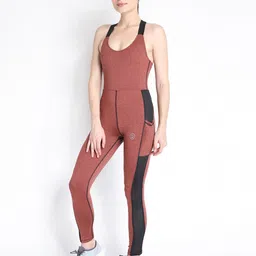 CHKOKKO Rust & Black One-Piece Yoga Workout Basic Jumpsuit image 3
