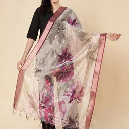 Zamour Floral Printed Organza Dupatta-picture-15